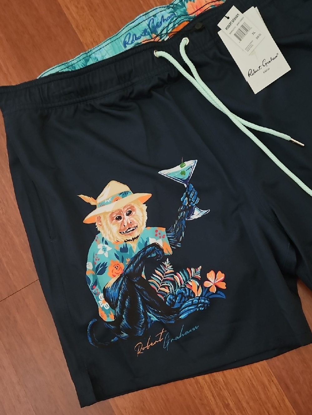 Robert Graham Monkey Business Hybrid Board Shorts Lined Navy Blue Men's XL